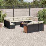 Set mobilier de grădină cu perne, 14 piese, negru, poliratan GartenMobel Dekor