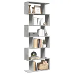 Bibliotecă/separator 6 niveluri gri beton 70x24x193 cm lemn GartenMobel Dekor