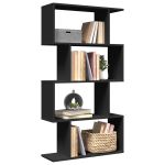 Bibliotecă/separator cameră 4 niveluri negru 70x24x129 cm, lemn GartenMobel Dekor