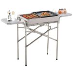 Gratar gradina/camping cu carbuni, portabil, grill dreptunghiular, cu suport condimente, structura inox, 104x30x68 cm GartenVIP DiyLine
