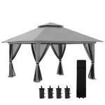 Pavilion/foisor pentru gradina/terasa, pliabil, cu inaltime ajustabila, material Oxford, cadru metalic, plasa insecte, 4 contragreutati, gri, 3.92x3.92x2.83 m GartenVIP DiyLine