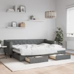 Pat de zi cu extensie și sertare, gri închis, 80x200 cm textil GartenMobel Dekor