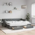 Pat de zi cu extensie și sertare, gri închis, 80x200 cm textil GartenMobel Dekor