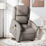 Fotoliu electric masaj rabatabil cu ridicare, gri taupe, textil GartenMobel Dekor