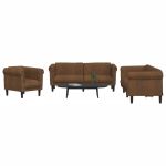 Set de canapele, 3 piese, maro, catifea GartenMobel Dekor