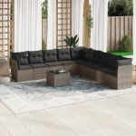 Set mobilier de grădină cu perne, 10 piese, gri, poliratan GartenMobel Dekor