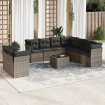 Set mobilier de grădină cu perne, 10 piese, gri, poliratan GartenMobel Dekor