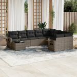 Set mobilier de grădină cu perne, 10 piese, gri, poliratan GartenMobel Dekor