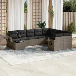Set mobilier de grădină cu perne, 10 piese, gri, poliratan GartenMobel Dekor