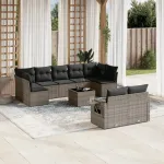 Set mobilier de grădină cu perne, 10 piese, gri, poliratan GartenMobel Dekor