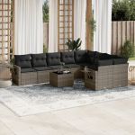 Set mobilier de grădină cu perne, 10 piese, gri, poliratan GartenMobel Dekor