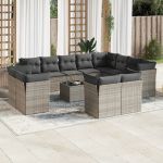 Set mobilier de grădină cu perne, 13 piese, gri, poliratan GartenMobel Dekor