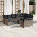 Set mobilier de grădină cu perne, 13 piese, gri, poliratan GartenMobel Dekor