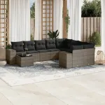 Set mobilier de grădină cu perne, 10 piese, gri, poliratan GartenMobel Dekor