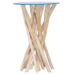 Măsuță de cafea cu blat de sticlă, 35x35x50 cm, lemn masiv tec GartenMobel Dekor