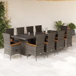 Set mobilier de grădină cu perne, 11 piese, gri, poliratan GartenMobel Dekor