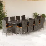 Set mobilier de grădină cu perne, 11 piese, gri, poliratan GartenMobel Dekor