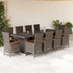 Set mobilier de grădină cu perne, 11 piese, gri, poliratan GartenMobel Dekor