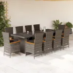 Set mobilier de grădină cu perne, 11 piese, gri, poliratan GartenMobel Dekor
