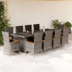 Set mobilier de grădină cu perne, 11 piese, gri, poliratan GartenMobel Dekor