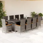 Set mobilier de grădină cu perne, 11 piese, gri, poliratan GartenMobel Dekor