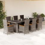 Set mobilier grădină cu perne, 9 piese, gri, poliratan GartenMobel Dekor