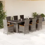 Set mobilier grădină cu perne, 9 piese, gri, poliratan GartenMobel Dekor