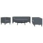 Set canapele Chesterfield cu perne rulou, 3 piese, gri, catifea GartenMobel Dekor