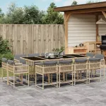 Set mobilier grădină cu perne, 13 piese, bej combinat poliratan GartenMobel Dekor