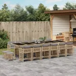 Set mobilier grădină cu perne, 17 piese bej combinat poliratan GartenMobel Dekor