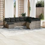 Set mobilier de grădină cu perne, 10 piese, gri, poliratan GartenMobel Dekor