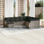 Set mobilier de grădină cu perne, 10 piese, gri, poliratan GartenMobel Dekor