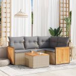 Set canapele de grădină cu perne, 5 piese, bej, poliratan GartenMobel Dekor