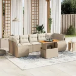 Set canapele de grădină, 8 piese, cu perne, bej, poliratan GartenMobel Dekor