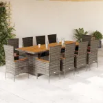 Set mobilier de grădină cu perne, 11 piese, gri, poliratan GartenMobel Dekor