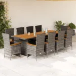 Set mobilier de grădină cu perne, 11 piese, gri, poliratan GartenMobel Dekor