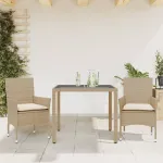 Set mobilier de grădină cu perne 3 piese bej poliratan & sticlă GartenMobel Dekor