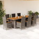 Set mobilier grădină cu perne, 9 piese, gri, poliratan GartenMobel Dekor