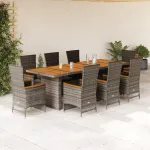 Set mobilier grădină cu perne, 9 piese, gri, poliratan GartenMobel Dekor