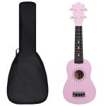 Set ukulele soprano, cu husă, pentru copii, roz, 21"      GartenMobel Dekor