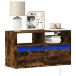 Comodă TV de perete cu lumini LED, stejar fumuriu, 80x31x45 cm GartenMobel Dekor