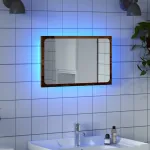 Oglindă de baie cu lumină LED, lemn vechi, 60x8,5x38 cm GartenMobel Dekor
