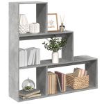 Bibliotecă/separator 3 niveluri gri beton 123x29x123 cm lemn GartenMobel Dekor