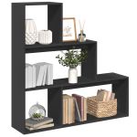 Bibliotecă/separator cameră 3 niveluri, negru 123x29x123cm lemn GartenMobel Dekor