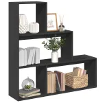 Bibliotecă/separator cameră 3 niveluri, negru 123x29x123cm lemn GartenMobel Dekor