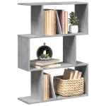 Bibliotecă/separator 3 niveluri gri beton 70x24x97 cm lemn GartenMobel Dekor