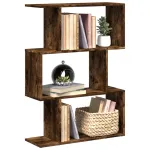 Bibliotecă/separator 3 niveluri stejar fumuriu 70x24x97 cm lemn GartenMobel Dekor