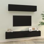 Set dulap TV, 4 piese, negru, lemn prelucrat GartenMobel Dekor