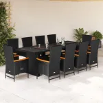 Set mobilier de exterior cu perne, 11 piese, negru, poliratan GartenMobel Dekor