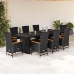 Set mobilier de grădină cu perne, 9 piese, negru, poliratan GartenMobel Dekor
